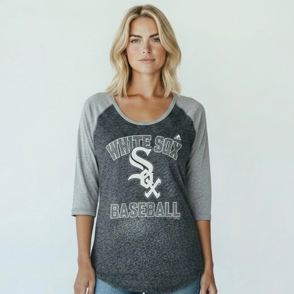 CHICAGO WHITE SOX Womens L Baseball Raglan Sleeve Gray Charcoal Heavily worn